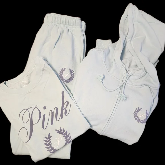 Pink- Vicroria Secret- Opal Blue- Sweatshirt/Sweatpants/Shirt Bundle - Picture 1 of 6